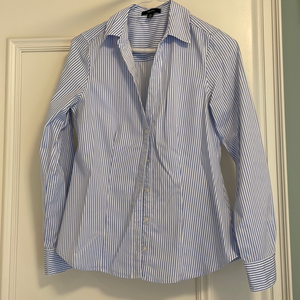 IMNYC striped button down with flattering darts for a slim fit
